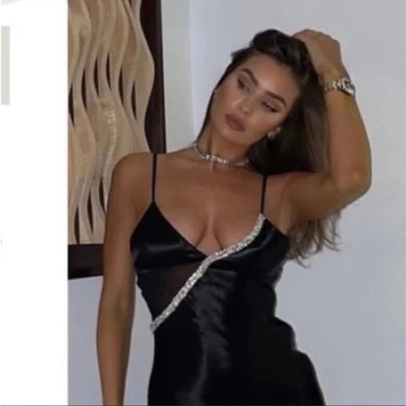 ZARA SATIN EFFECT RHINESTONE DRESS - Picture 1 of 15